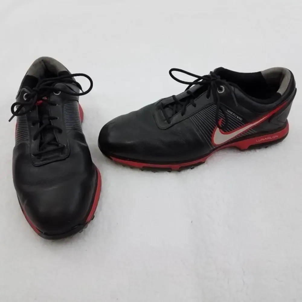 Nike Golf Cleats 8 lunar swingtip leather Control Black Red Flywire Tennis Shoes